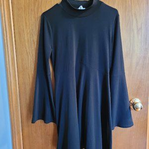 BCBG Mock neck A-line black mini dress with flared bell sleeves M